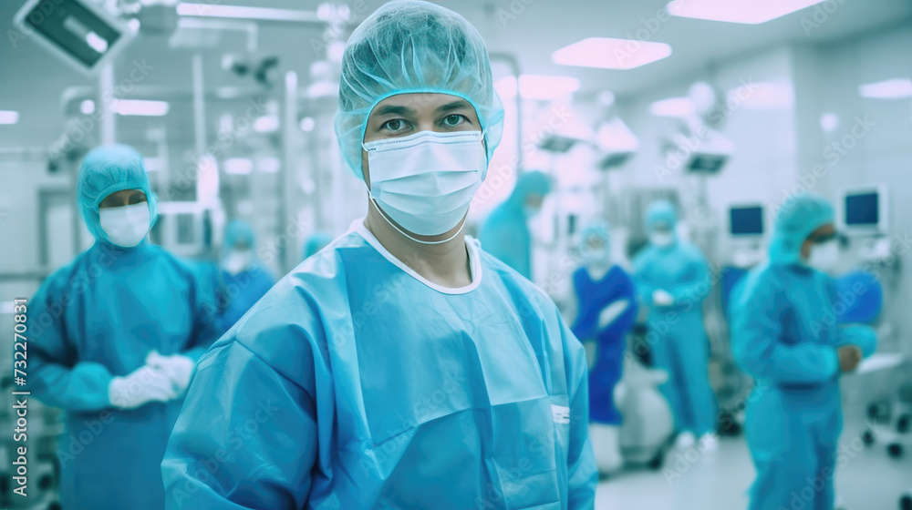 Emergency team of medical doctors with operating room background in hospital Emergency team of medical doctors with operating room background in hospital