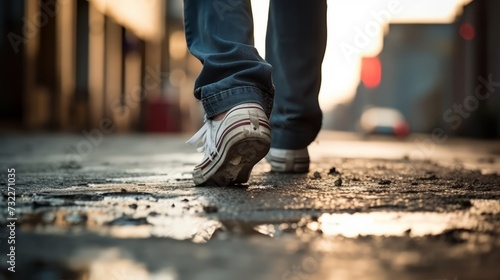 Walking along the sidewalk: vibrant photo wallpaper of feet in motion