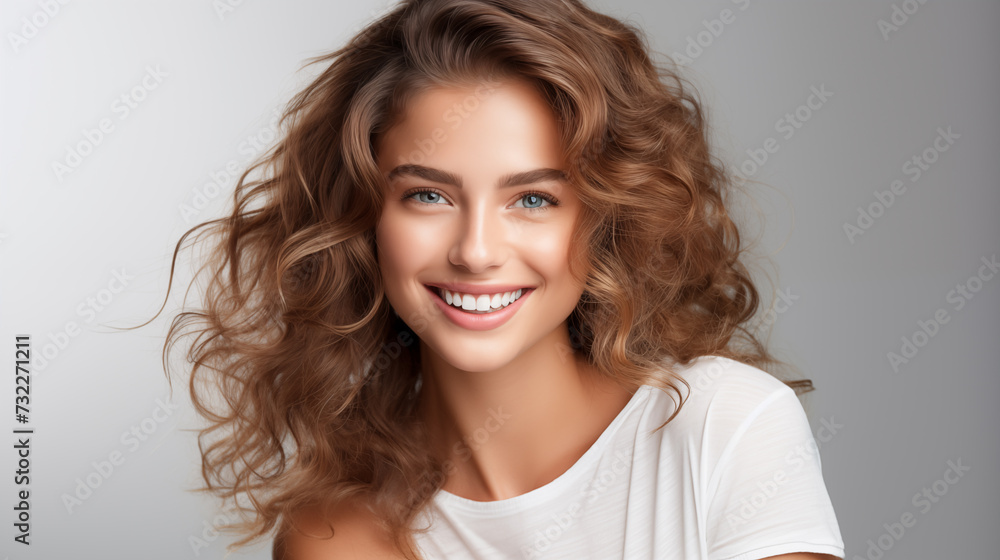 Protrait of Cheerful Young Woman with Lustrous Curly Hair Protrait of Cheerful Young Woman with Lustrous Curly Hair