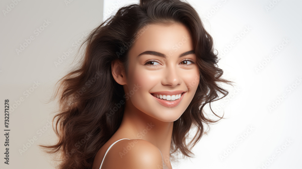 Protrait of Cheerful Young Woman with Lustrous Curly Hair Protrait of Cheerful Young Woman with Lustrous Curly Hair