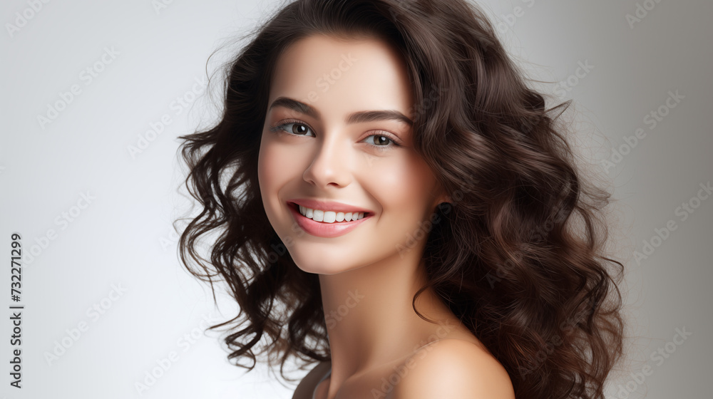 Protrait of Cheerful Young Woman with Lustrous Curly Hair Protrait of Cheerful Young Woman with Lustrous Curly Hair