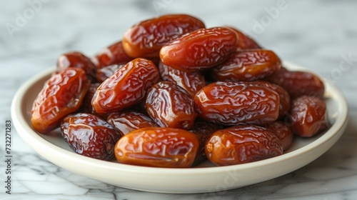delicious dried dates fruit on white plate