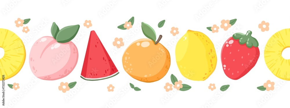 seamless border with fruit, for cards or fabric. Fruit border. Hand draw.