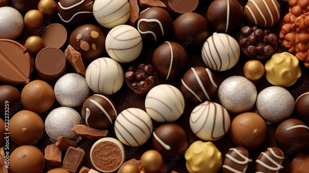 Assortment of chocolate candies, white, dark, and milk chocolate candies Assortment of chocolate candies, white, dark, and milk chocolate candies