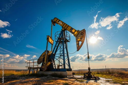 A pumpjack extracting crude oil from an oil well