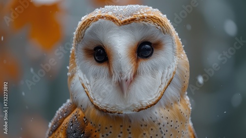 Barn Owl Tilting Head in Soft Focus Close-Up.