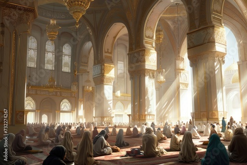 Muslim people praying in the mosque
