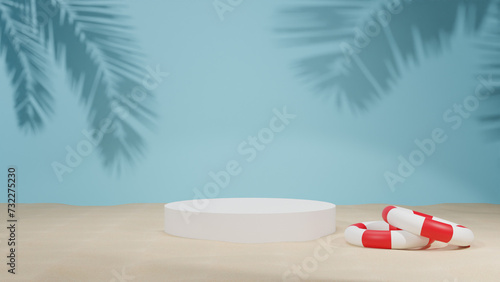 Stage and blue background with leaf shadows and rubber rings