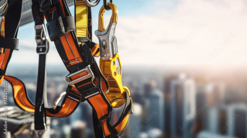 A worker with a fall arrest device for a worker with a safety belt latch A worker with a fall arrest device for a worker with a safety belt latch