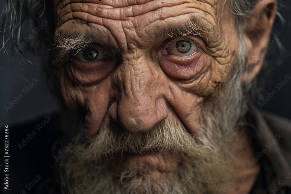 Very old man portrait, rinkled face and sorrow on his eyes Portrait of an Elderly Man, His Wrinkled Face Reflecting a Lifetime of Stories.Ai generated Very old man portrait, rinkled face and sorrow on his eyes Portrait of an Elderly Man, His Wrinkled Face Reflecting a Lifetime of Stories.Ai generated