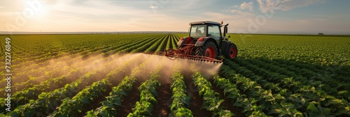 Spraying herbicides on a soybean field using a tractor. Generative Ai.