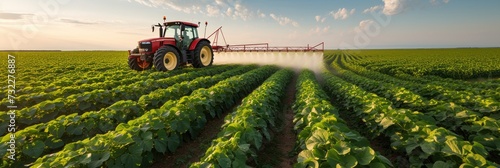 Spraying herbicides on a soybean field using a tractor. Generative Ai. photo