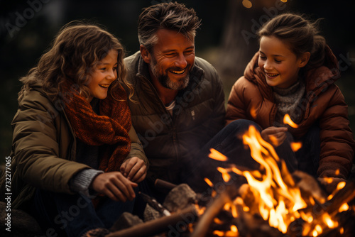 Embracing Warmth Around the Family Campfire. Family coming together, sharing stories and laughter around a cozy campfire. Ai generated