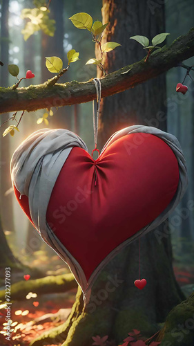 Fabric heart hanging on a tree
