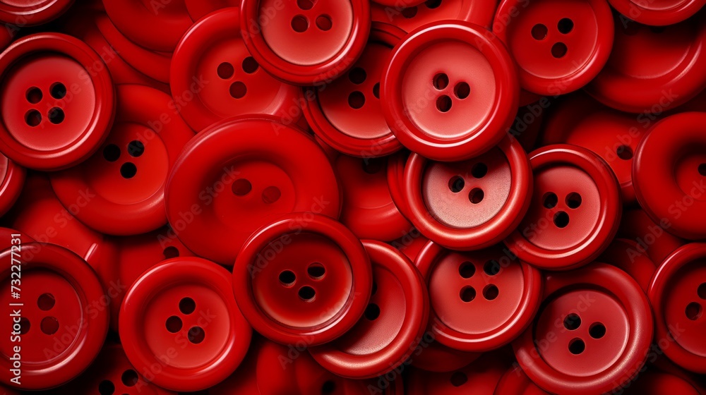 Vibrant sewn circle buttons on plastic design background: fashionable red cloth texture Vibrant sewn circle buttons on plastic design background: fashionable red cloth texture