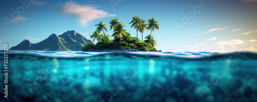 Serene Tropical Island As Seen Above and Below Crystal Clear Water