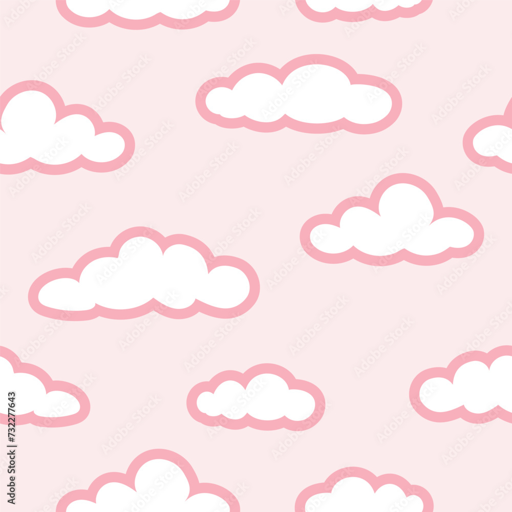 seamless pattern clouds outline red