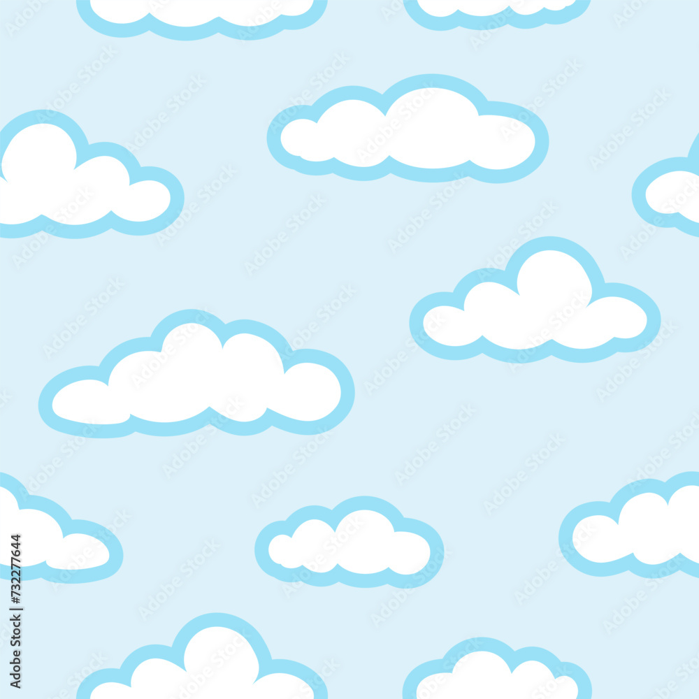 seamless pattern clouds outline blue