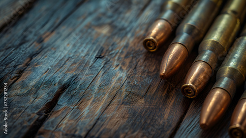 Military firepower: Cartridges for a rifle and a carbine on a wooden background