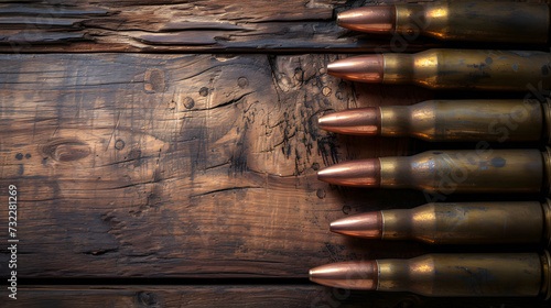 Military firepower: Cartridges for a rifle and a carbine on a wooden background photo