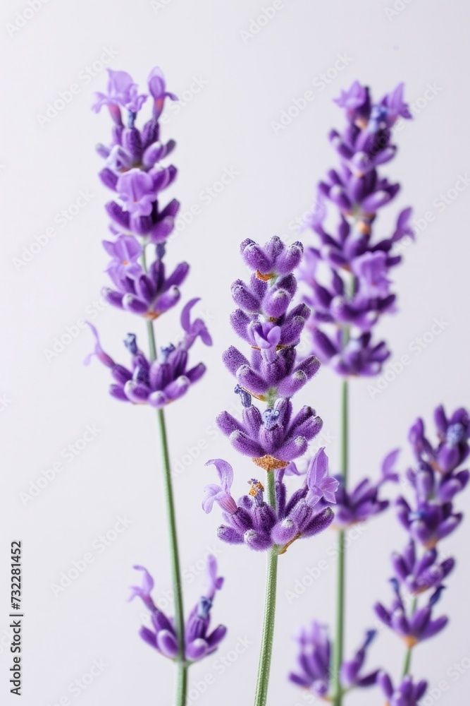 Obraz premium Close-up of lavender flowers against a white backdrop