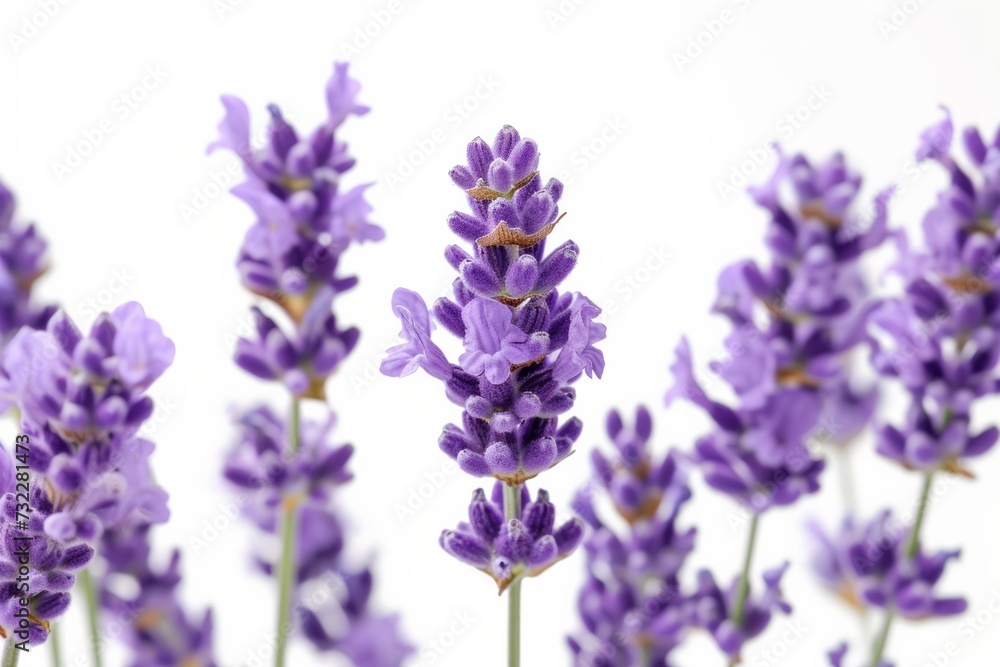 Fototapeta premium Close-up of lavender flowers against a white backdrop