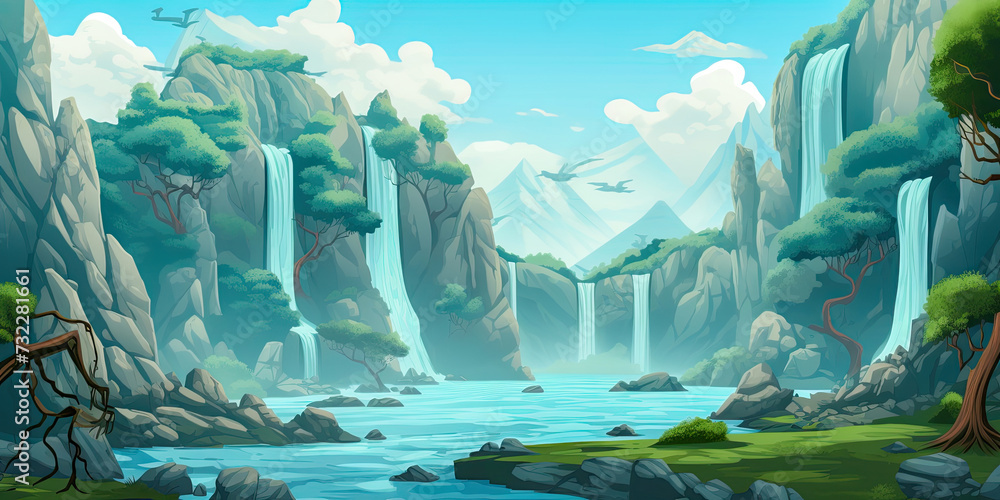 Cartoon background, video game backdrop, illustration of scrolling ...