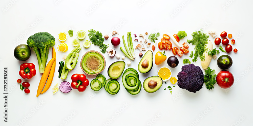 Healthy food, diet vegetarian foods on white background displaying dieting options, generated ai