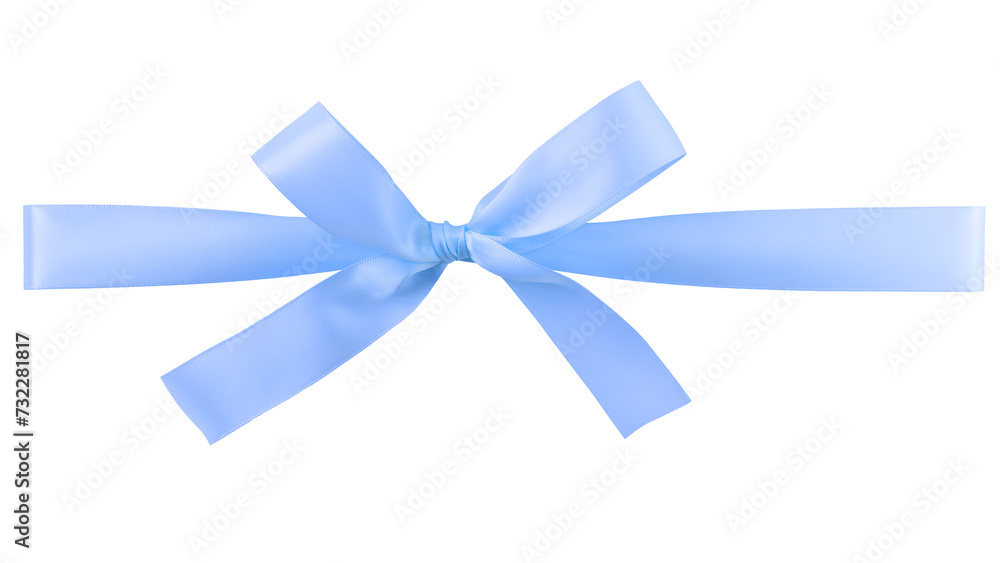 Light blue ribbon with bow isolated on white background Light blue ribbon with bow isolated on white background