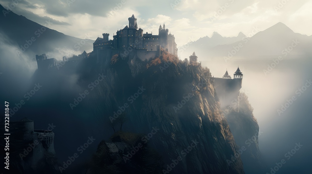 Majestic castle on a cliff. Generative AI Stock Illustration | Adobe Stock