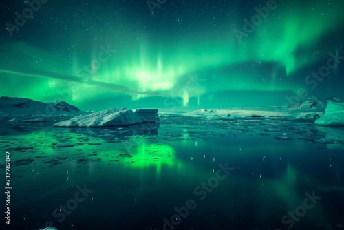 Northern Lights illuminating icebergs © Emanuel