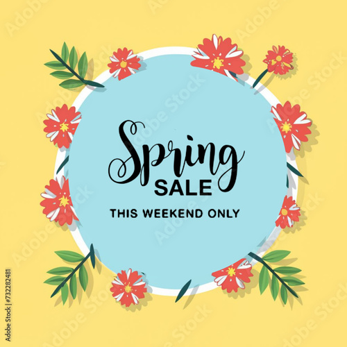 Spring Sale Poster Template with colorful flowers, Discount Banner Winter Sale Template Illustration Design .