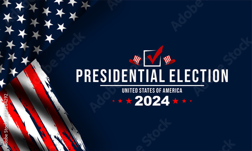 USA 2024 Presidential Elections Event Banner, background, card, poster design. Presidential Elections 2024 Banner with American colors design and typography. Vote day, November 5. US Election. photo