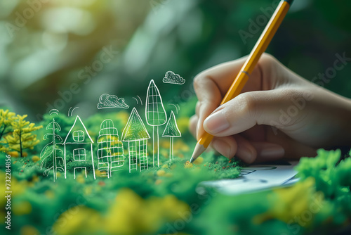Ecology and Eco Green Energy Concept Vector Illustration Sustainable Eco Friendly and Alternative Clean Energy and Healthy Lifestyle Concept Vector City Landscape Banner