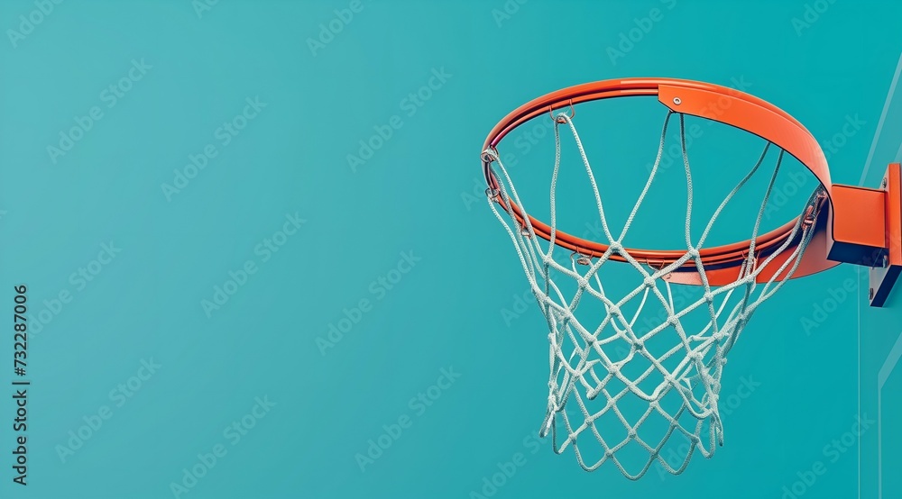 Basketball hoop on blue wall with copy space. Sport background.