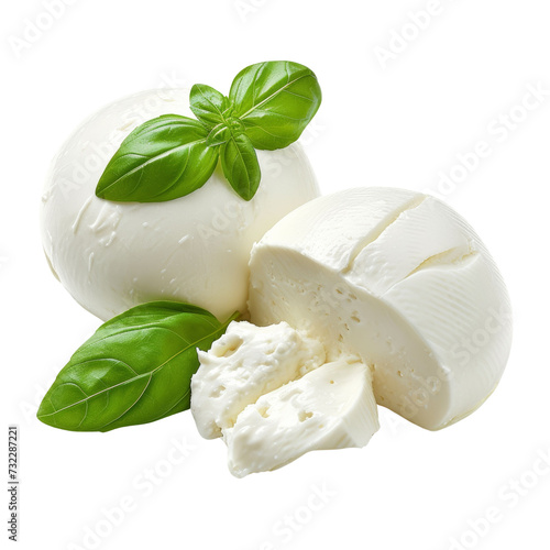 Mozzarella Cheese Slice Isolated on Transparent or White Background, PNG