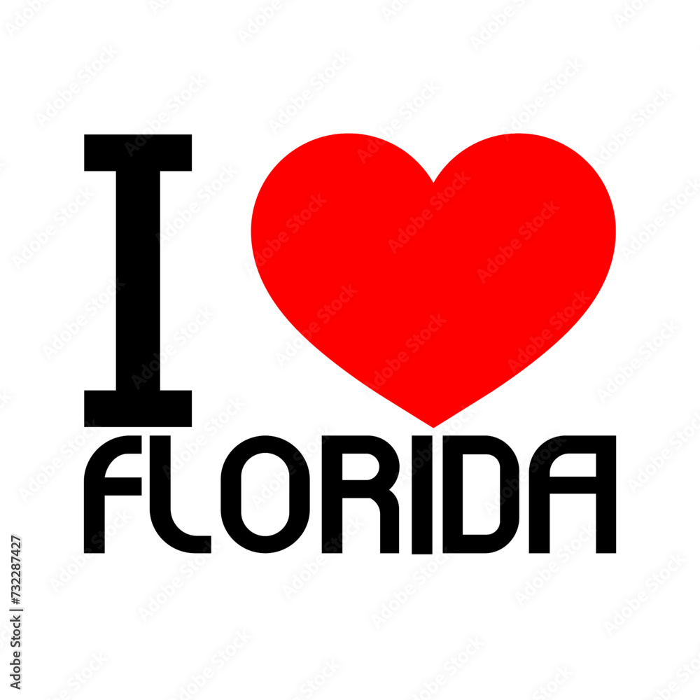 Black Red White Text I Heart Love florida city Vector EPS PNG Clip Art on white Background