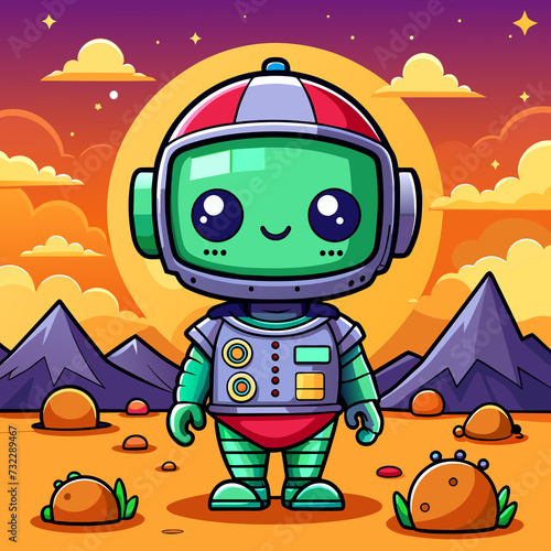 Chibi robot on Mars and in space, Chibi robot, chibi space, Generative AI. © CraftyAI Creations