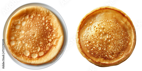 Thin Pancakes from a Top View Set Isolated on Transparent or White Background, PNG