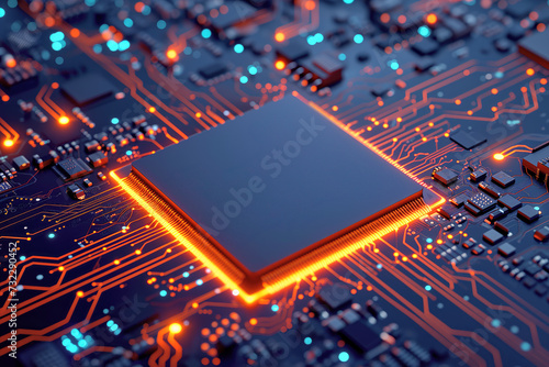 Illuminated CPU on a Detailed Circuit Board