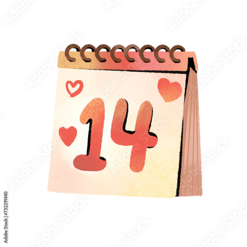 watercolor pink calendar 14th February in Valentine's theme Clipart or PNG

