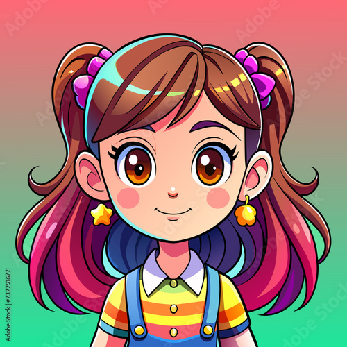 Cute kawaii chibi girl surrounded by floral elements, Generative AI photo