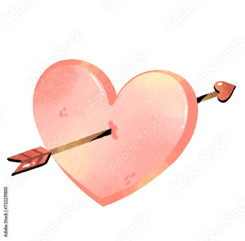 watercolor pink heart with a heart-shaped arrow stabbed in the middle in Valentine's theme Clipart or PNG
