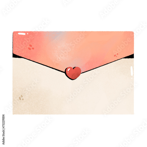 watercolor pink love letter envelope with a red heart in Valentine's theme Clipart or PNG
