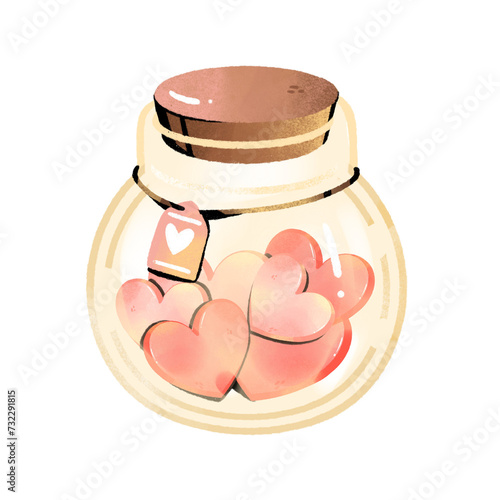 watercolor jar with a pink heart in Valentine's theme Clipart or PNG
