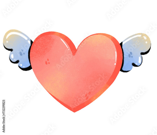 watercolor pink heart with a cute wing in Valentine's theme Clipart or PNG
