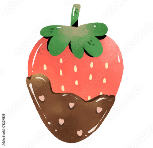 watercolor strawberry covered in chocolate with heart sprinkles in Valentine's theme Clipart or PNG
