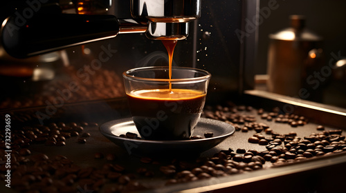 A Symphony of Freshness: The Majestic Dance of Espresso Pouring into a Pristine White Cup