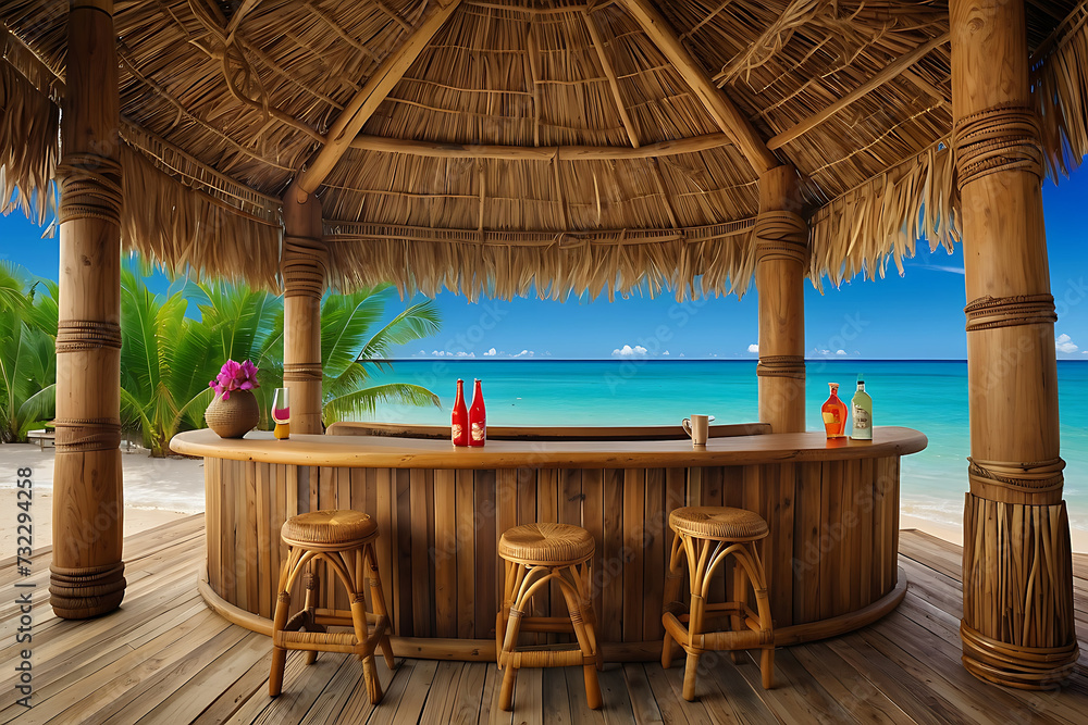 Fototapeta premium A Tiki bar set against a lush tropical backdrop