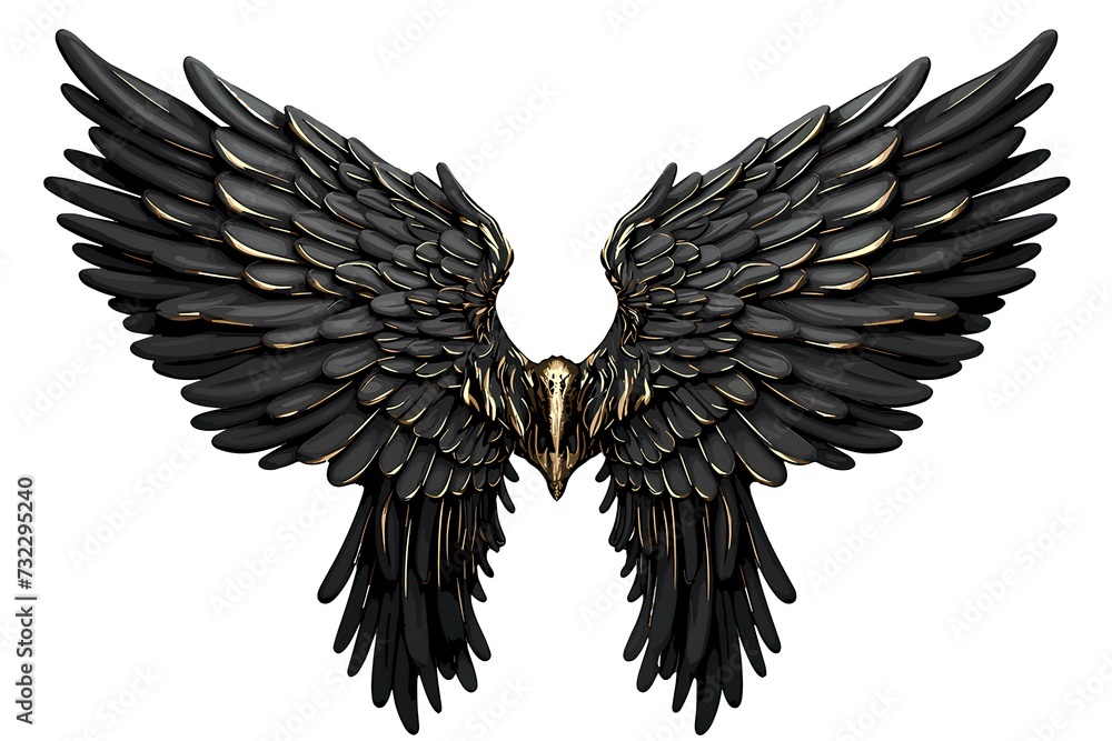 Obraz premium Demon Wings, Black Wing Plumage Isolated on White Background on generative AI 